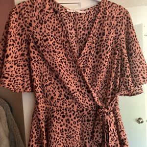 Peach leopard cross blouse